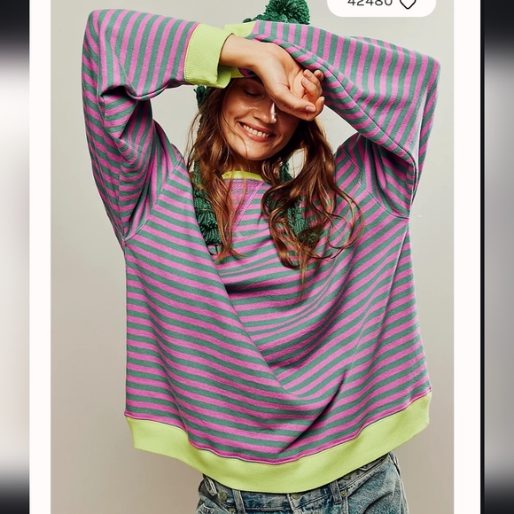 Free People Tops - Free People Classic Striped Oversized Crewneck Sweatshirt  Sweater NEW!